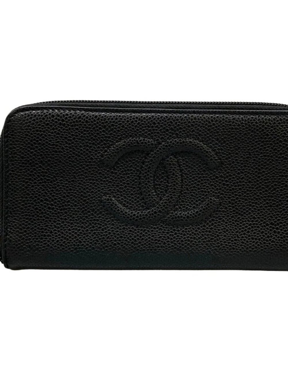 CHANEL Black Calfskin Long Wallet Gold hardware
